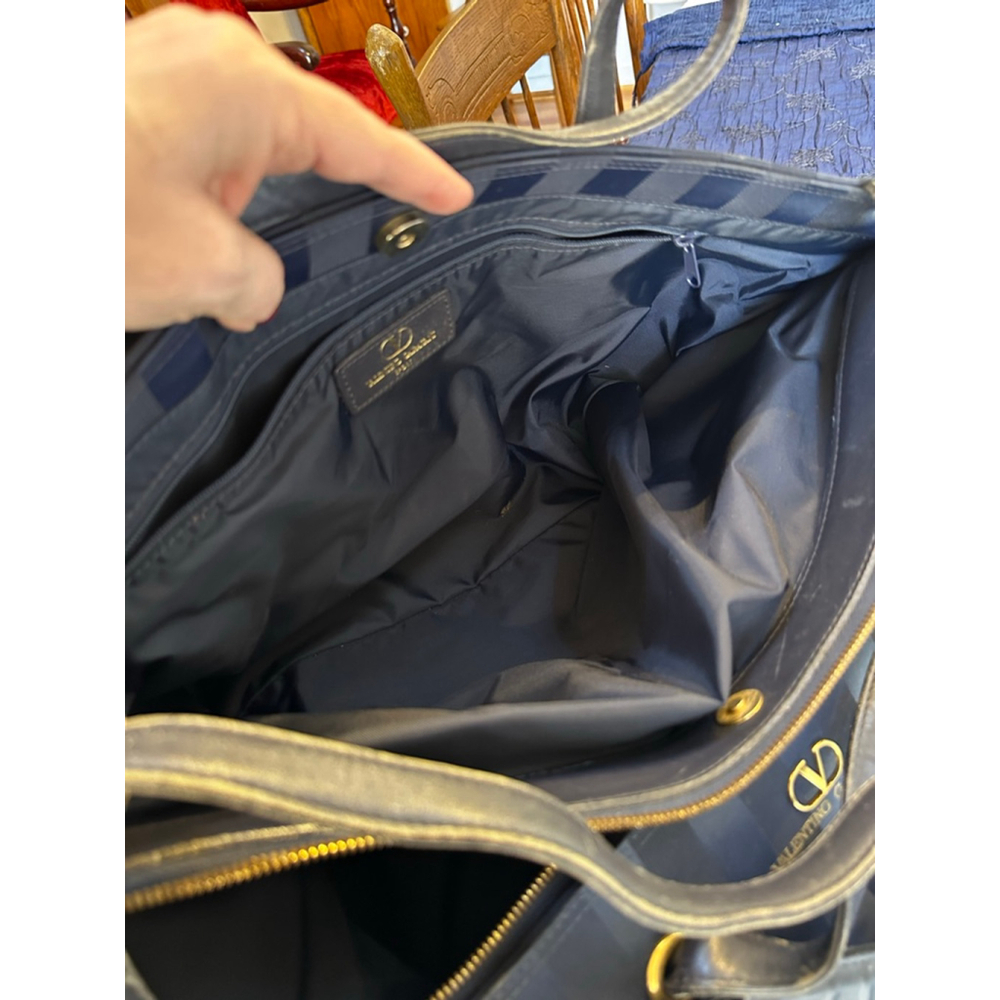 Valentino Garavani Leather & Nylon Navy Striped Travel Bag - Picture 15 of 16
